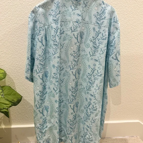 CARIBBEAN Big & Tall Seahorse Print Short Sleeve Woven Camp Shirt. Size 2XL. NEW - Picture 5 of 7